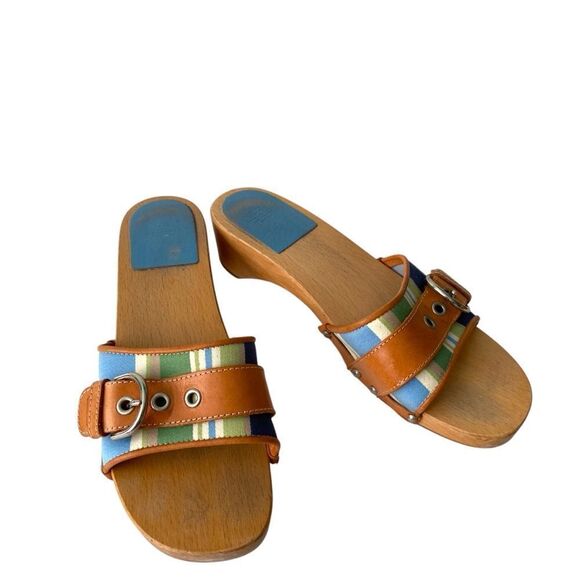 Vintage Coach Striped Canvas Vachetta Sandal Mid Heel in Size 8 - Picture 14 of 16